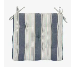Madam Stoltz Striped cotton chair pad - Blue, white, grey