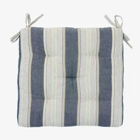 Madam Stoltz Striped cotton chair pad - Blue, white, grey