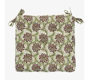 Madam Stoltz Printed cotton chair pad - Brown, green, off white