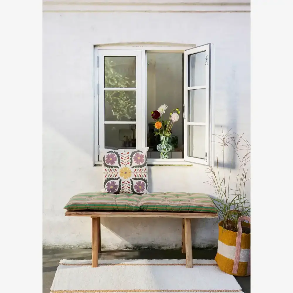 Madam Stoltz Striped cotton mattress -  Camel, green, purple, yellow