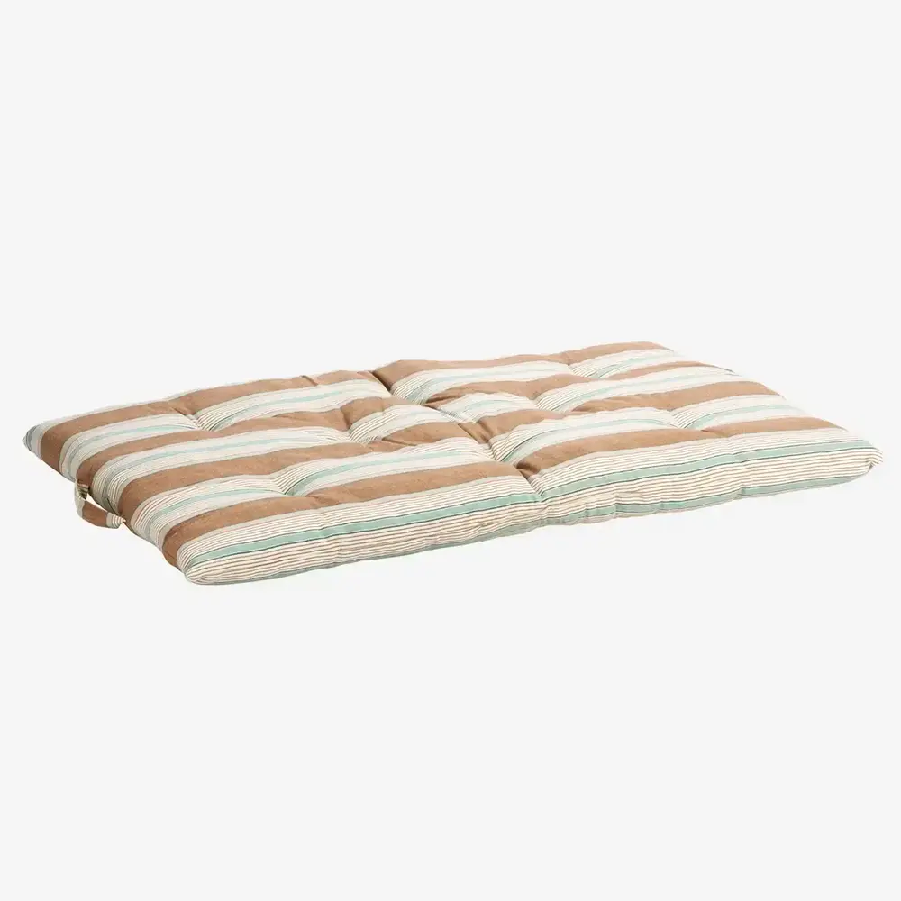 Madam Stoltz Striped cotton mattress -  Old rose, white, light blue, grey