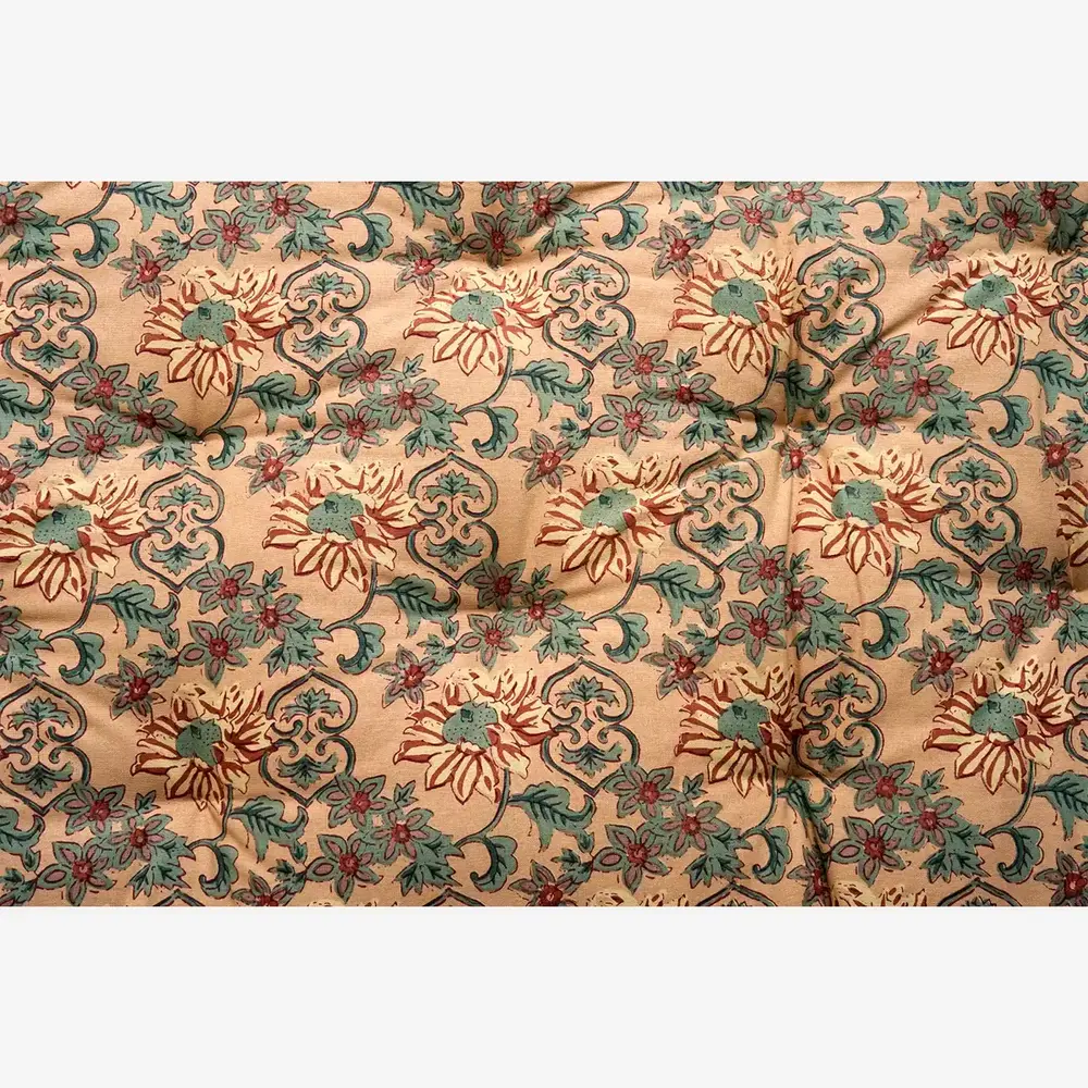 Madam Stoltz Printed cotton mattress -  Peach, sea green, brown, sand