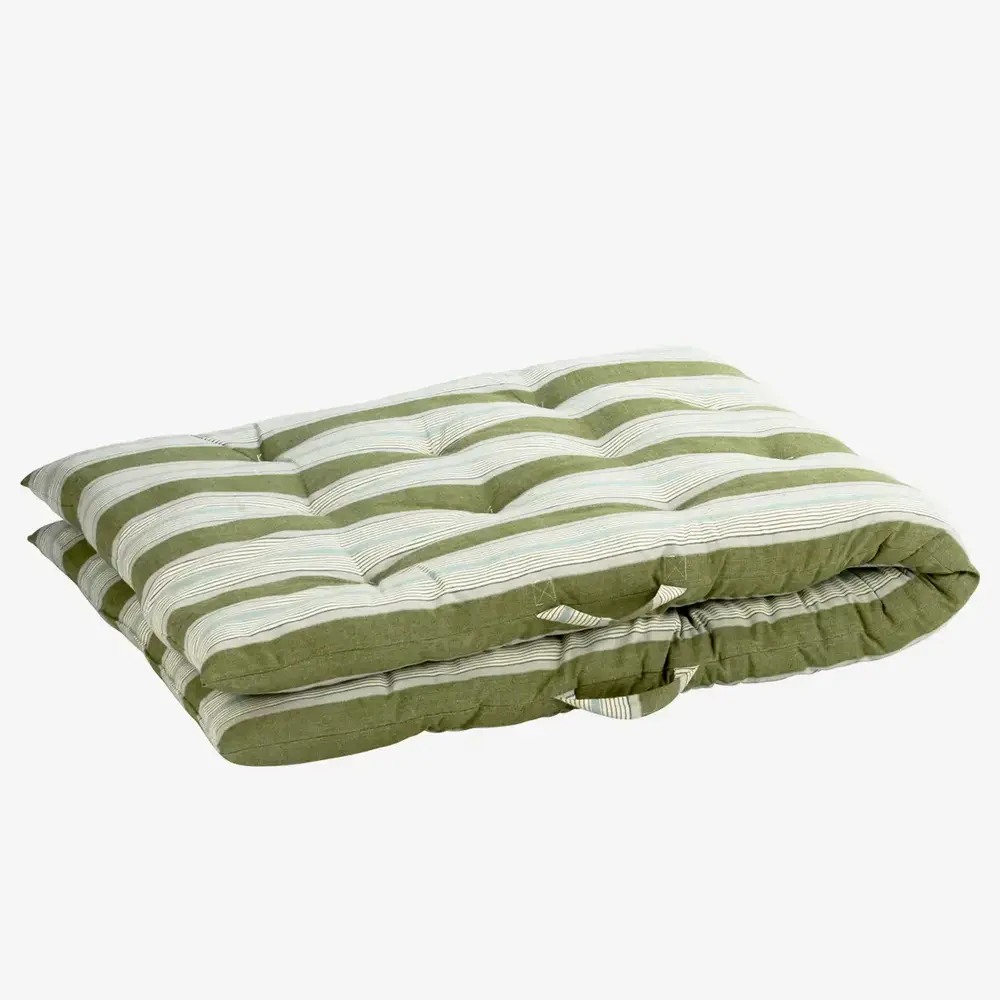 Madam Stoltz Striped cotton mattress -  Green, white, light blue, grey