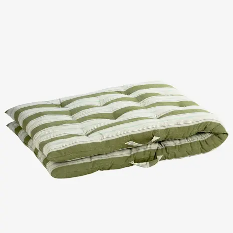 Madam Stoltz Striped cotton mattress -  Green, white, light blue, grey