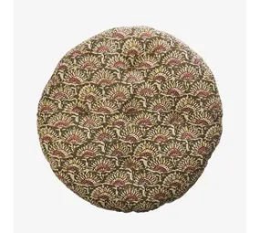 Madam Stoltz Round cotton chair pad - Olive, sand old rose, mustard