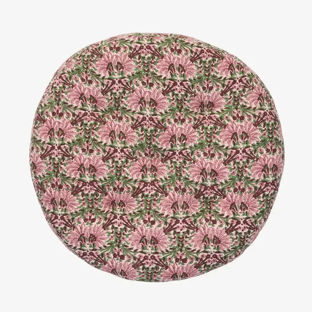 Madam Stoltz Round cotton chair pad - Pink, green, maroon