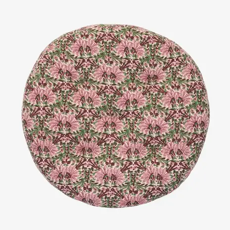 Madam Stoltz Round cotton chair pad - Pink, green, maroon