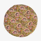 Madam Stoltz Round cotton chair pad - Mustard, off white, grey, raspberry