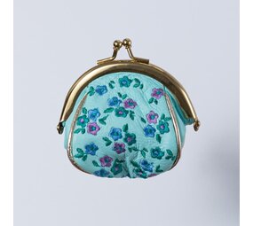 Noi Hamburg Clip Portemonnee Leer met Bloemen blauw