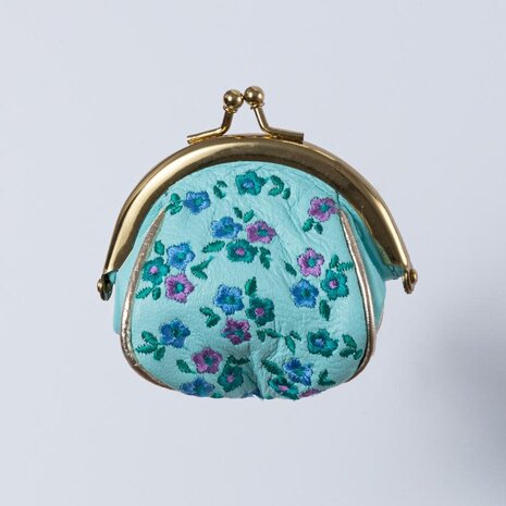 Noi Hamburg Clip Portemonnee Leer met Bloemen blauw