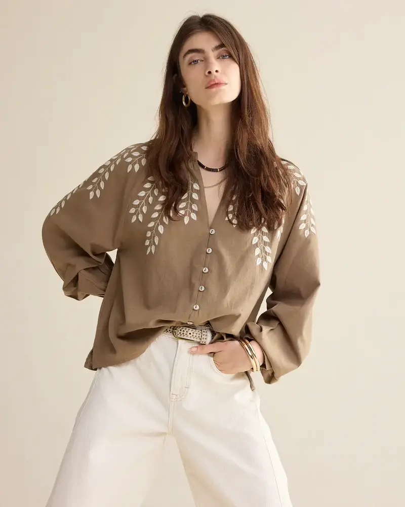 Summum Woman Blouse Cotton branches - Khaki
