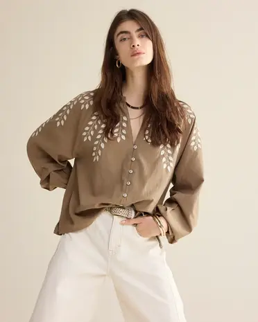 Summum Woman Blouse Cotton branches - Khaki