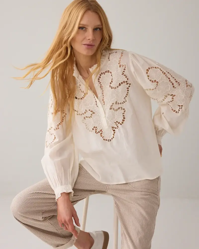 Summum Woman Top Embroidered cambric cotton - Ivory Summum Woman Top Embroidered cambric cotton - Ivory