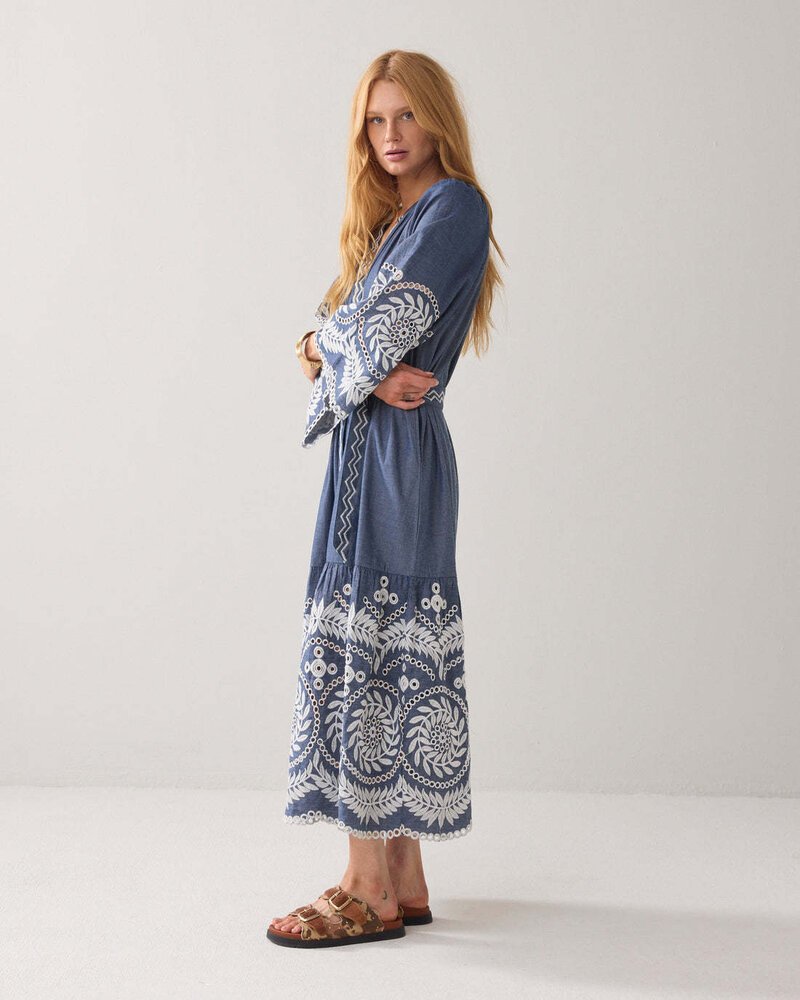 Summum Woman Dress Chambray embroidered - Indigo Summum Woman Dress Chambray embroidered - Indigo