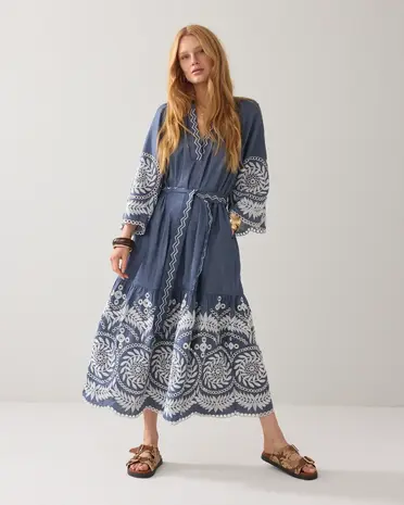 Summum Woman Dress Chambray embroidered - Indigo Summum Woman Dress Chambray embroidered - Indigo