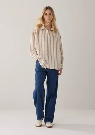 Summum Woman Blouse adjustable Chenille stripe - Ivorymidnightblue