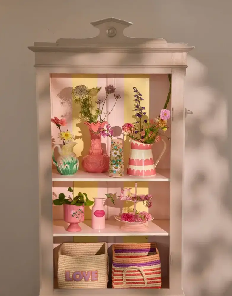 Rice Metalen kan - Creme met roze