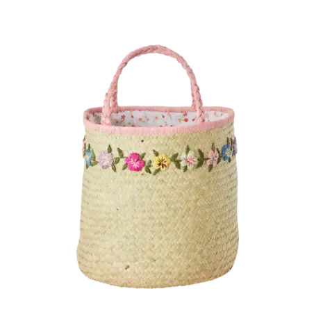 Rice Raffia Tas - Bloemen