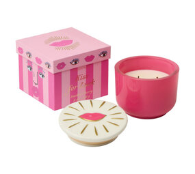 A Dopo Charmed Pink Glass Candle with Lips Ceramic Lid - Smoked Cherry A Dopo Charmed Pink Glass Candle with Lips Ceramic Lid - Smoked Cherry