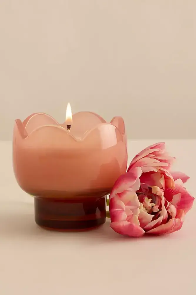 A Dopo Tulip Pink and Burnt Orange Glass Candle - Cactus Flower