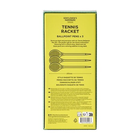 Gentlemen's Hardware Tennis Racket Ballpoint Pens (Set of 3) Gentlemen's Hardware Tennis Racket Ballpoint Pens (Set of 3)