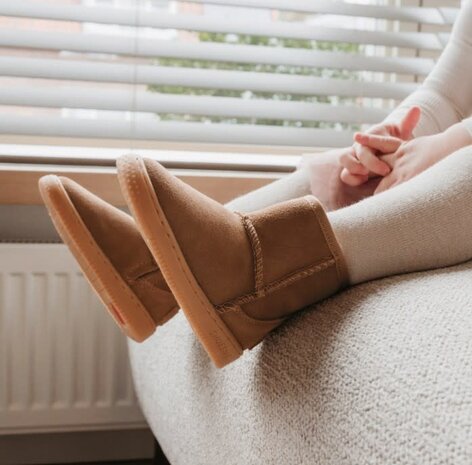 Shoesme Cognac bootie met fluffy voering