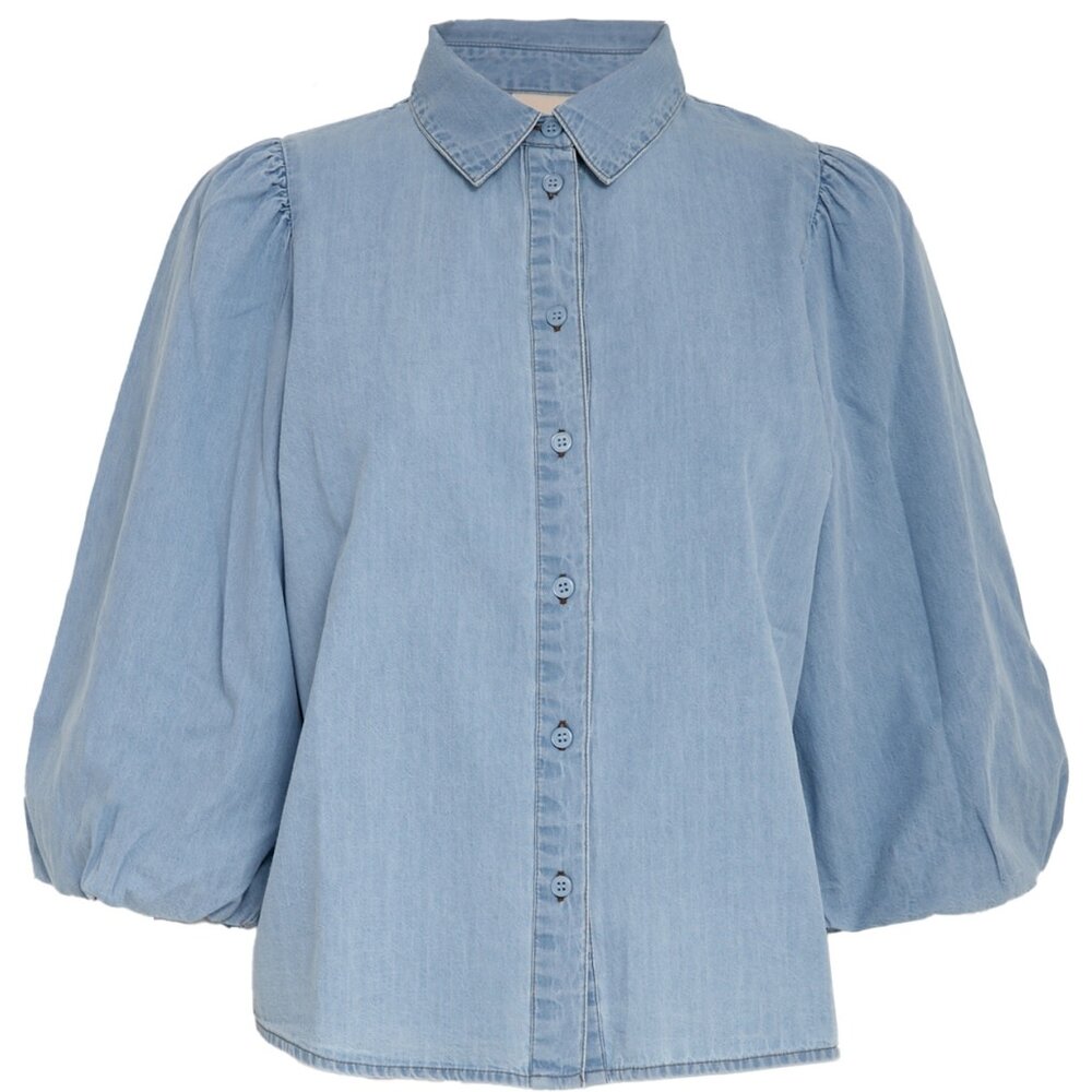 Peppercorn Nuisa Puff Sleeve Shirt - Mid Blue Denim