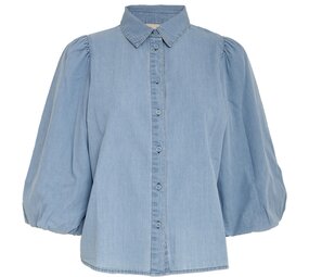 Peppercorn Nuisa Puff Sleeve Shirt - Mid Blue Denim