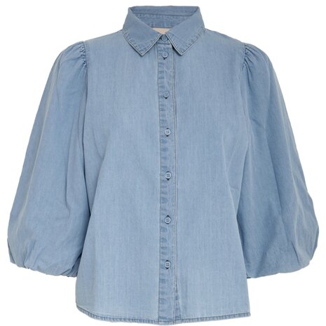 Peppercorn Nuisa Puff Sleeve Shirt - Mid Blue Denim