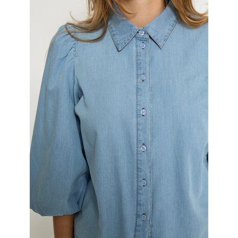 Peppercorn Nuisa Puff Sleeve Shirt - Mid Blue Denim