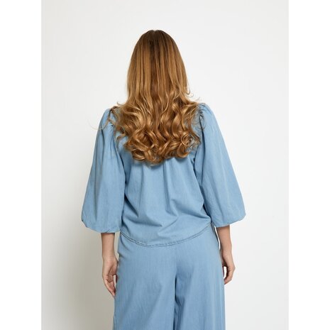 Peppercorn Nuisa Puff Sleeve Shirt - Mid Blue Denim