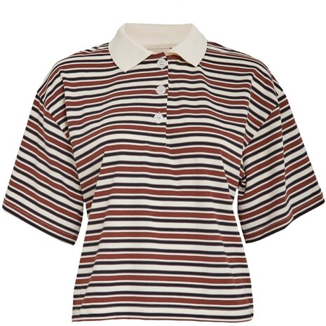 Peppercorn Naja Polo T-Shirt - Cherry Mahogany Stripe