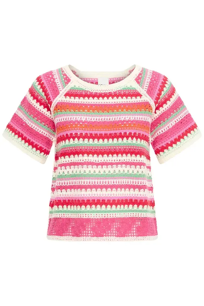 ICHI Bandie Pullover - Multicolor Stripe Azalea