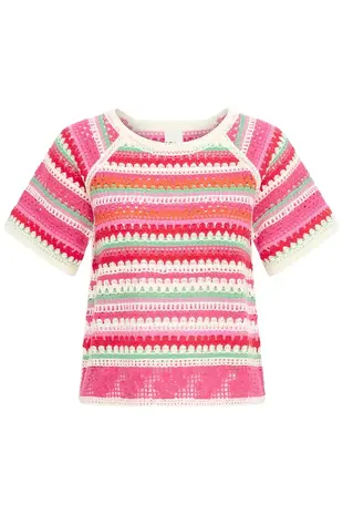 ICHI Bandie Pullover - Multicolor Stripe Azalea