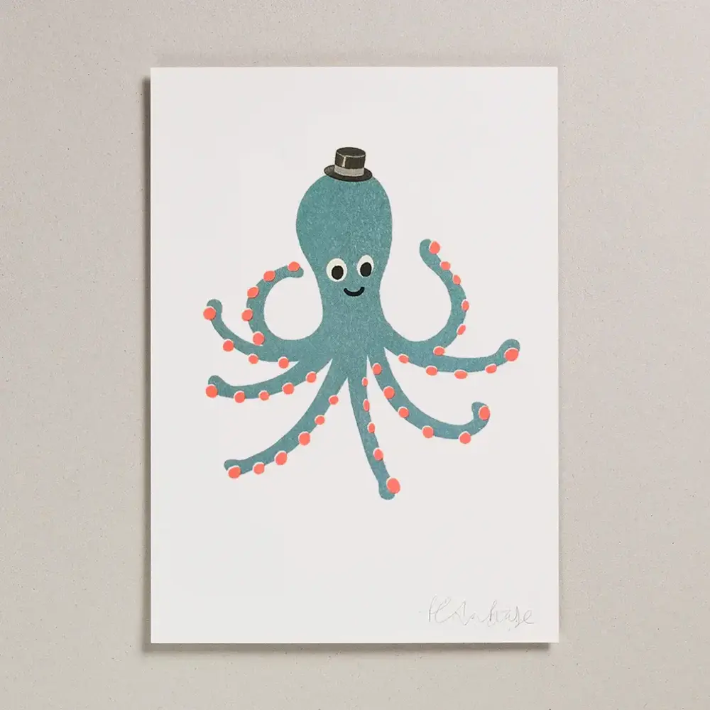 Petra Boase Risograph Print A4 - Teal Octopus