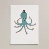 Petra Boase Risograph Print A4 - Teal Octopus