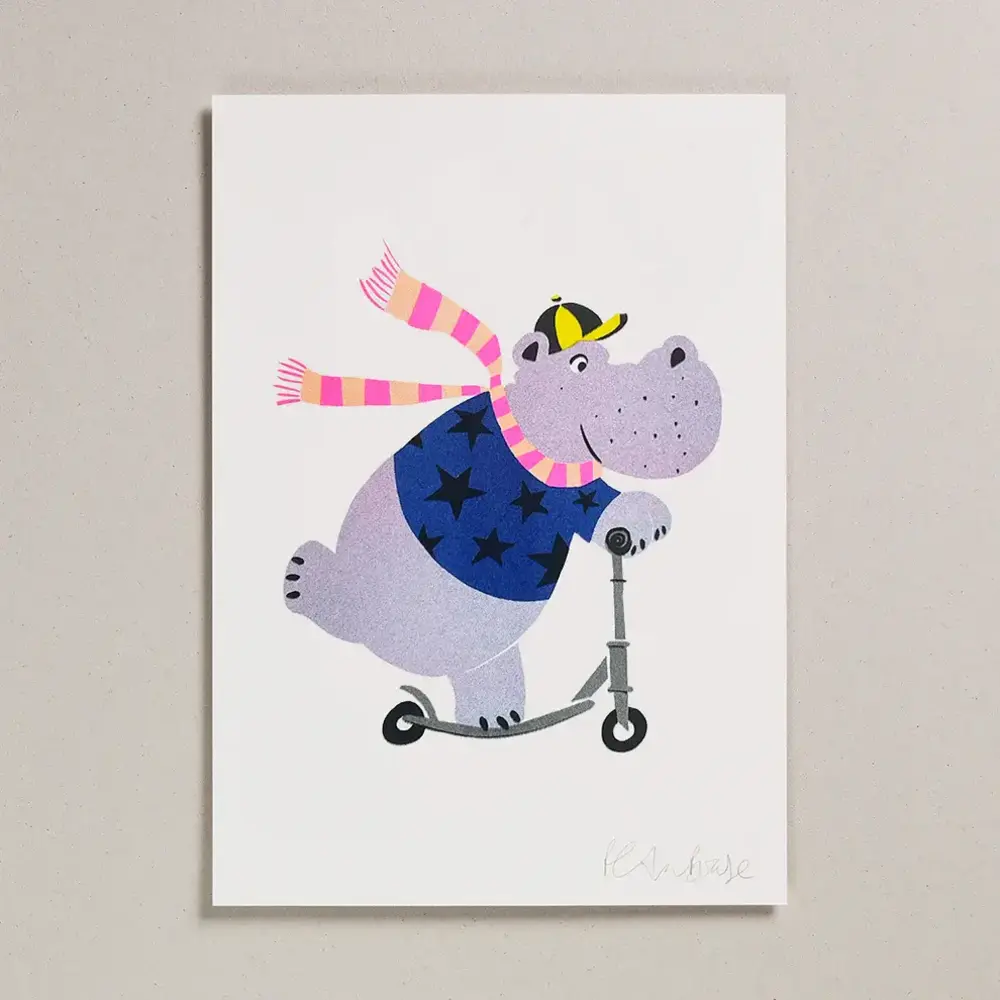 Petra Boase Risograph Print A4 - Hippo