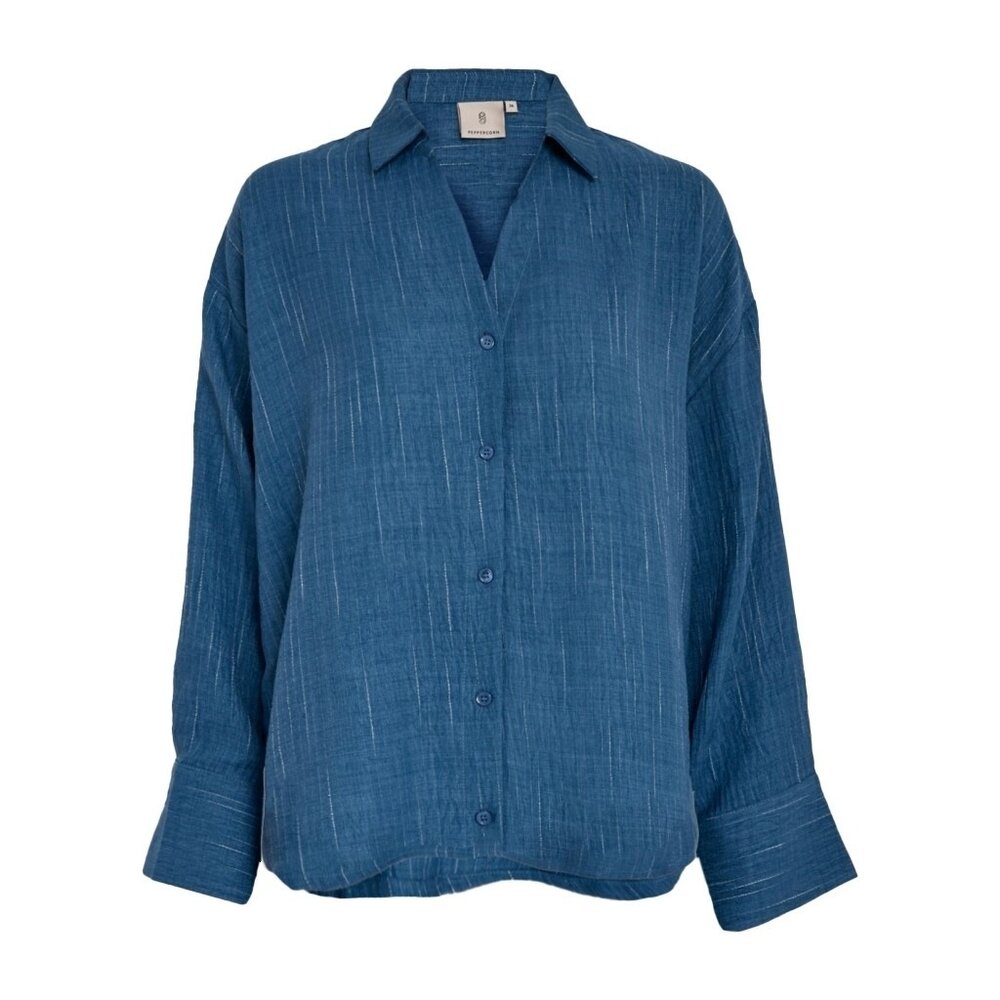 Peppercorn Gaby Pinstripe Shirt - Mid Blue Denim