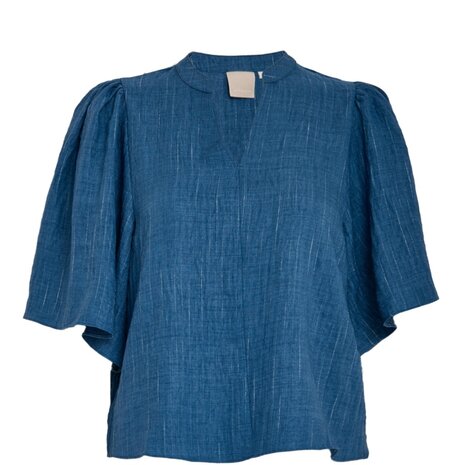 Peppercorn Gaby Pinstripe Top - Mid Blue Denim