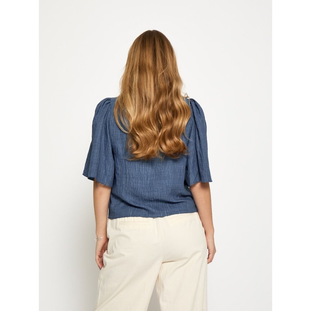 Peppercorn Gaby Pinstripe Top - Mid Blue Denim