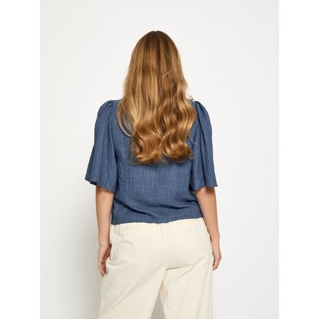 Peppercorn Gaby Pinstripe Top - Mid Blue Denim