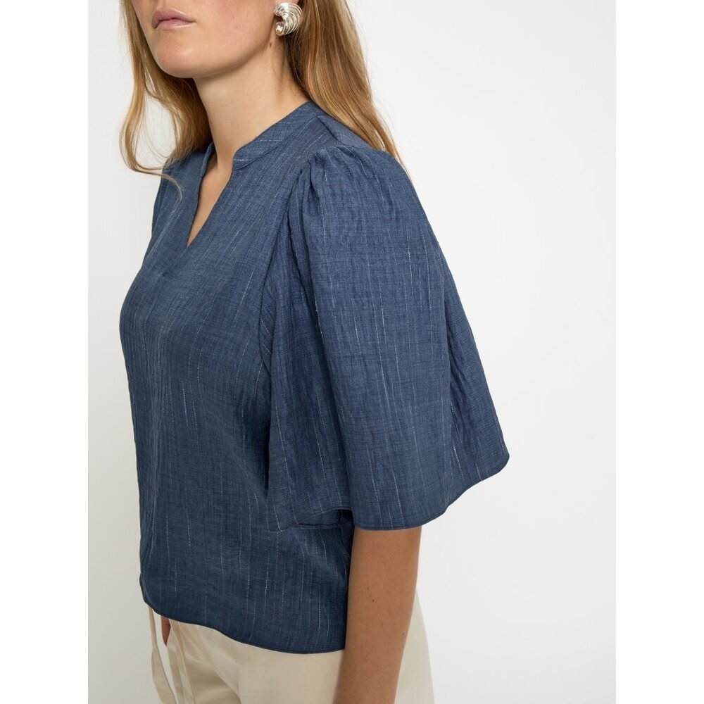 Peppercorn Gaby Pinstripe Top - Mid Blue Denim