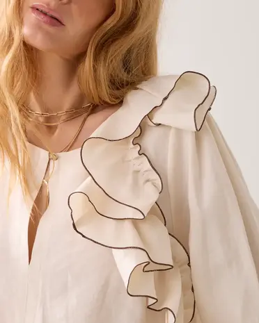 Summum Woman Top long sleeves Modal linen blend - Ivoryblack Summum Woman Top long sleeves Modal linen blend - Ivoryblack