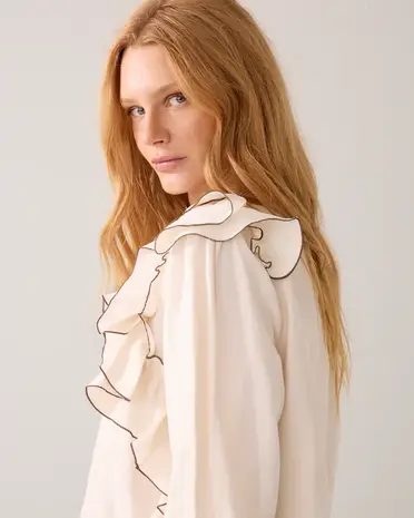 Summum Woman Top long sleeves Modal linen blend - Ivoryblack Summum Woman Top long sleeves Modal linen blend - Ivoryblack