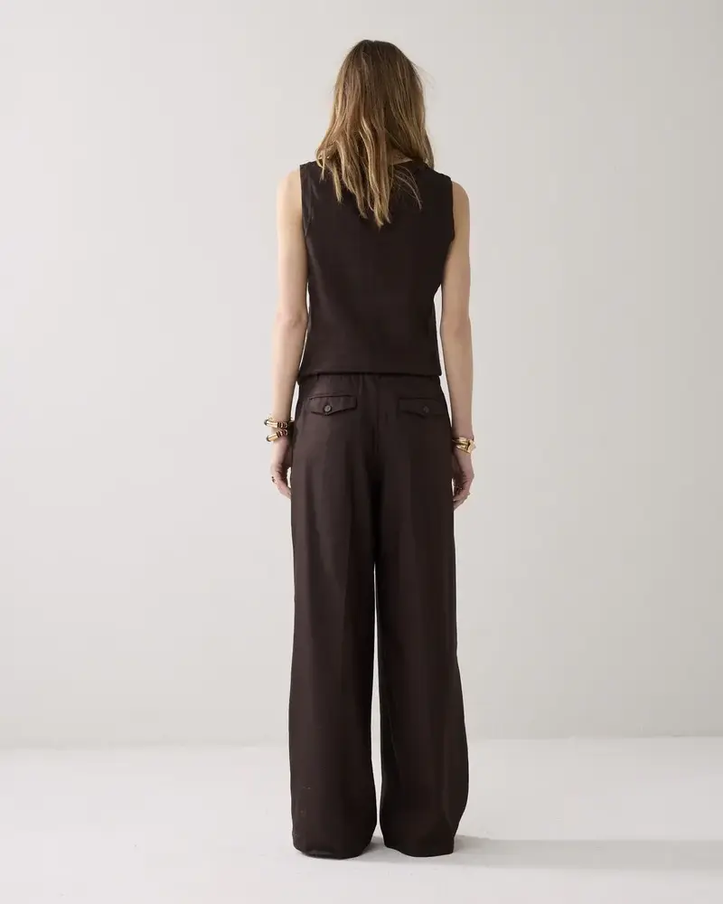 Summum Woman Trousers Linen blend - Coffee Summum Woman Trousers Linen blend - Coffee