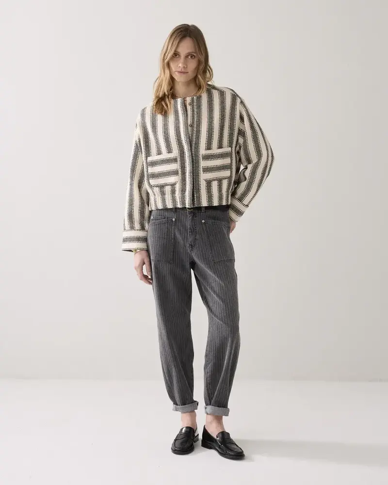 Summum Woman Jacket Stripe Reversible - Black-Ivory Summum Woman Jacket Stripe Reversible - Black-Ivory
