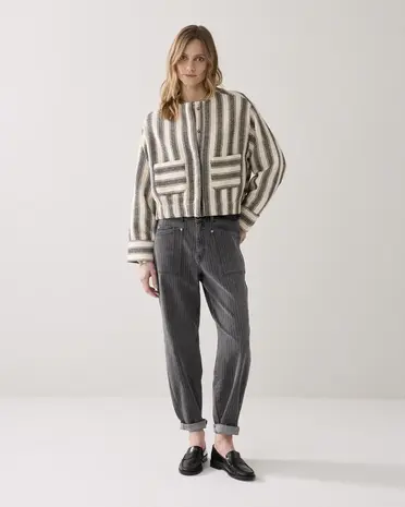 Summum Woman Jacket Stripe Reversible - Black-Ivory Summum Woman Jacket Stripe Reversible - Black-Ivory