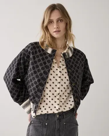 Summum Woman Jacket Stripe Reversible - Black-Ivory Summum Woman Jacket Stripe Reversible - Black-Ivory