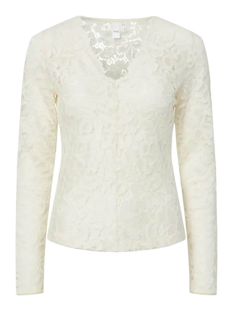 YAS Lacey LS V-Neck Lace Top – Pristine