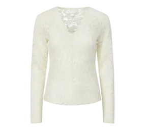 YAS Lacey LS V-Neck Lace Top – Pristine